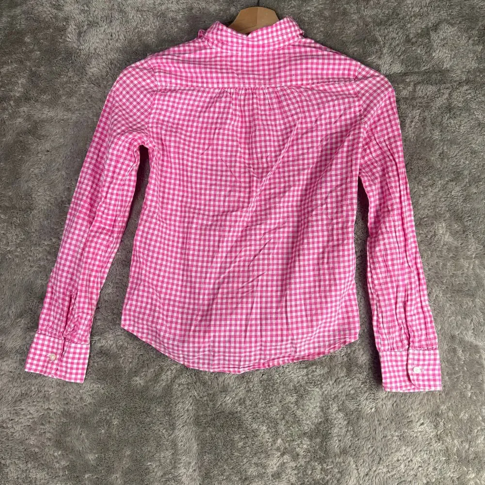 Crewcuts Girls Pink Gingham Check Ruffle Front Button Down Shirt 10